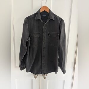 Vintage Black Denim Lands End Long Sleeve Button Down Shirt Mens Large